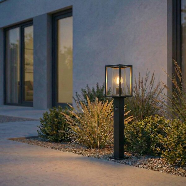 Lucande lampione Ferda, 60 cm, sensore, antracite, IP44 Ferda, Nero, Alluminio, Moderno