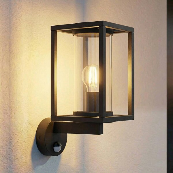 Lucande Applique da esterno Ferda, sensore, portalampada superiore, antracite Ferda Lucande, dimmerabile, Nero, Alluminio, Moderno