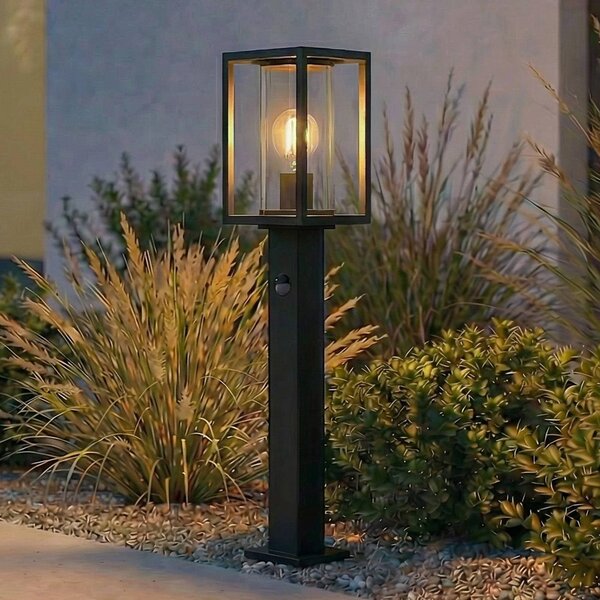 Lucande lampione Ferda, 60 cm, sensore, antracite, IP44 Ferda, Nero, Alluminio, Moderno