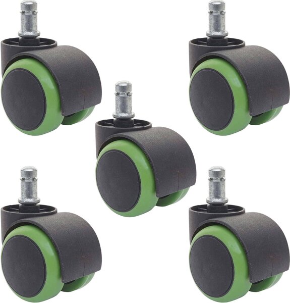 Set di 5 ruote per pavimenti duri HWC-H86, ruote per sedie da ufficio, portata 150 kg Ø 11 mm ~ verde