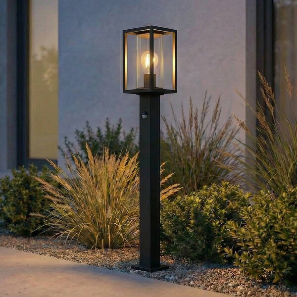 Lucande lampione Ferda, 100 cm, sensore, antracite, IP44 Ferda, Nero, Alluminio, Moderno