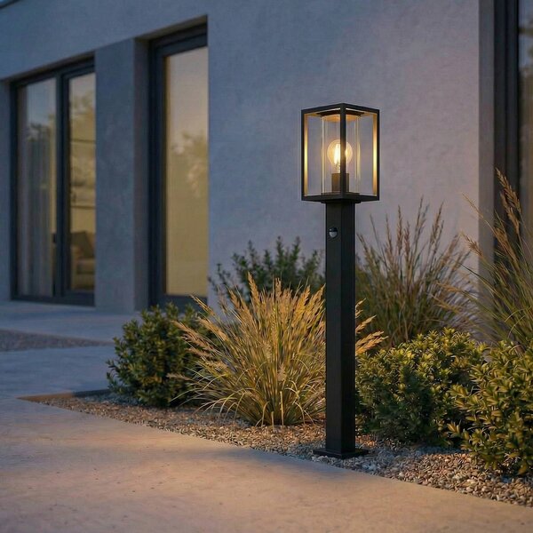 Lucande lampione Ferda, 100 cm, sensore, antracite, IP44 Ferda, Nero, Alluminio, Moderno