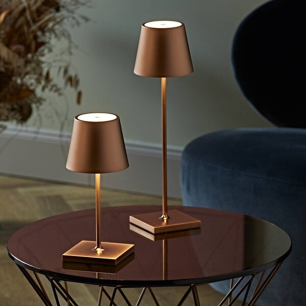 Sigor Lampada da tavolo ricaricabile Nuindie LED, USB-C, bronzo, IP54, Nuindie, dimmerabile, Bronzo / Ottone antico, Soggiorno / Sala da pranzo, Alluminio, Moderno