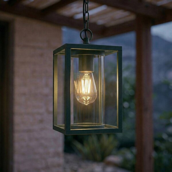 Lucande Lampada a sospensione da esterno Ferda, verde, IP44, vetro, E27 Ferda Lucande, dimmerabile, Verde, Alluminio, Moderno