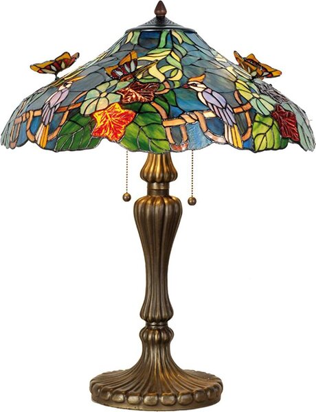 Lampada da tavolo Tiffany Clayre & Eef Ø 52x65 cm Farfalla in vetro verde blu