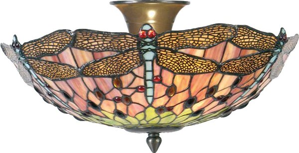 Clayre & Eef Lampada da soffitto Tiffany Ø 40x23 cm Libellula in metallo rosa