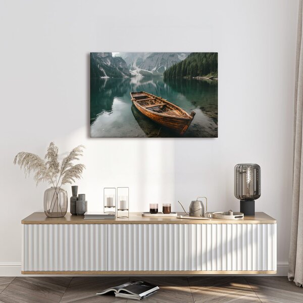 Quadro su tela – Barca su lago di montagna