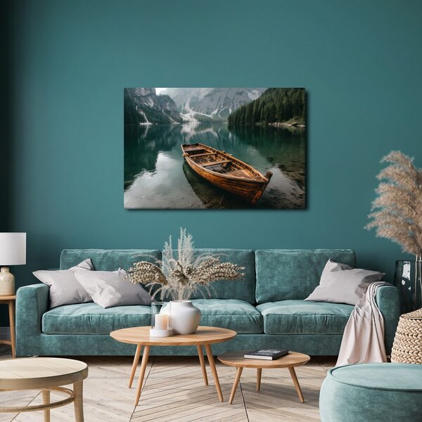 Quadro su tela – Barca su lago di montagna
