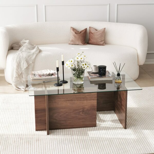 Skye Decor, New Escape - Walnut, tavolini, noce, vetro, 105 x 40 x 65 cm