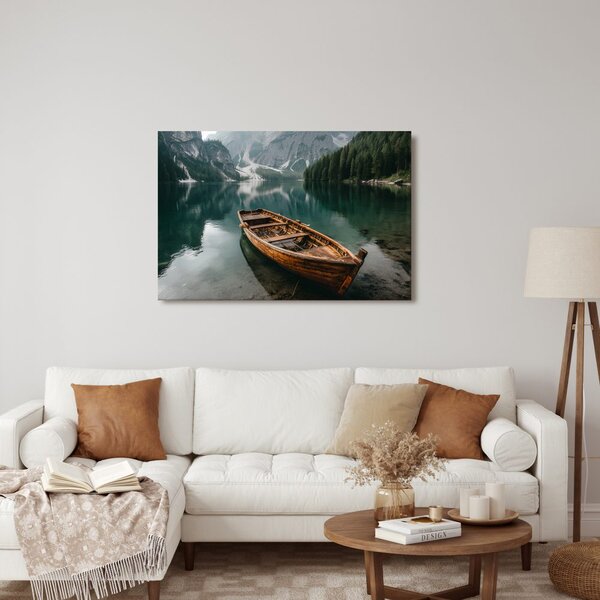 Quadro su tela – Barca su lago di montagna