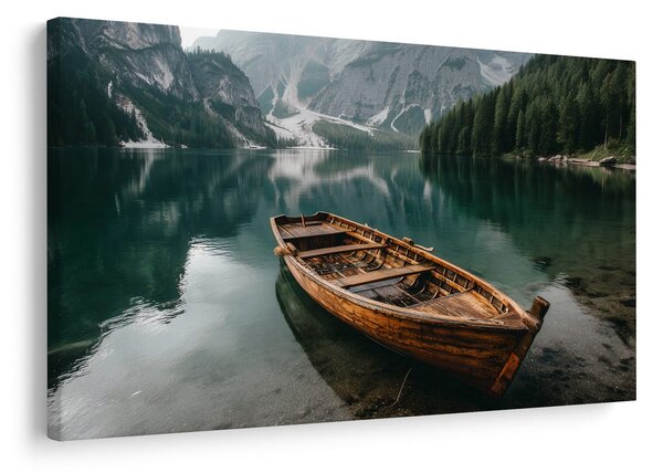 Quadro su tela – Barca su lago di montagna