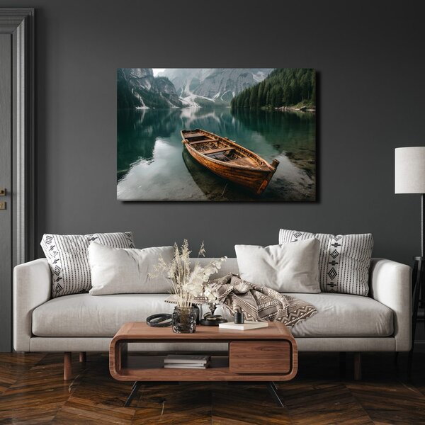 Quadro su tela – Barca su lago di montagna