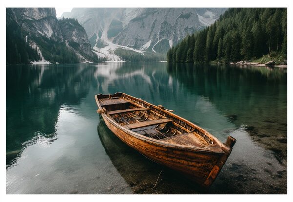 Quadro su tela – Barca su lago di montagna