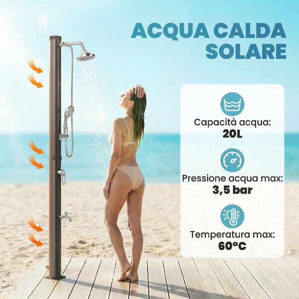 Outsunny Doccia Solare 20L, Protezione Antigelo Brevettata, Doccia da Giardino Nera | Aosom Italy