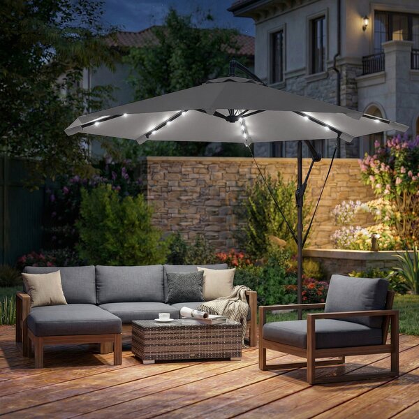 Outsunny Ombrellone a Sbalzo 3 m con Luci LED Solari, da Giardino, Colore Grigio | Aosom Italy