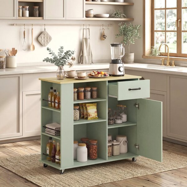 HOMCOM Mobile Cucina con Cassetto, Armadietto e Ripiano Regolabile, Verde Chiaro | Aosom Italy
