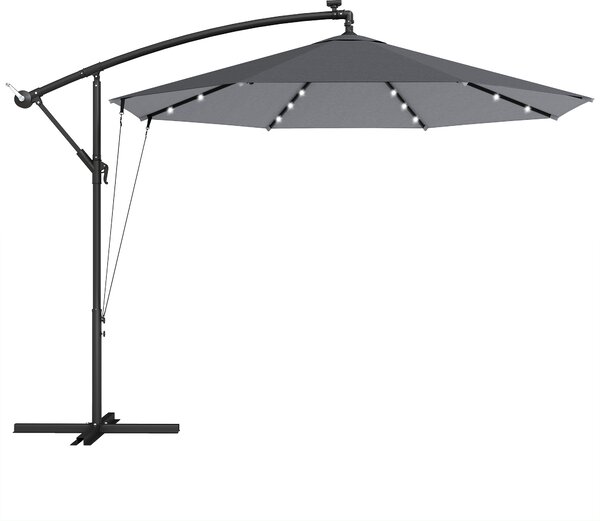 Outsunny Ombrellone a Sbalzo 3 m con Luci LED Solari, da Giardino, Colore Grigio | Aosom Italy