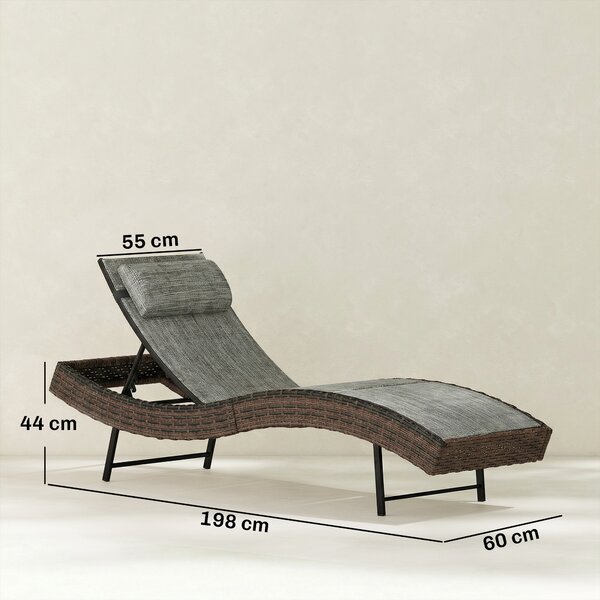 Outsunny Lettino Prendisole da Giardino in Rattan Forma S con Cuscino a 5 Posizioni, 60x198x44cm, Marrone | Aosom Italy