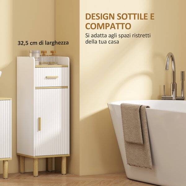 HOMCOM Mobile da Bagno Stretto con Mensola Regolabile Bianco | Aosom Italy