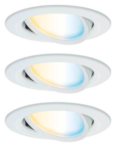 Paulmann Faretto LED da incasso Nova Coin Smart bianco CCT, set 3, 8,4 cm Smart, dimmerabile, Bianco / Opale, Soggiorno / Sala da pranzo, Alluminio, Moderno