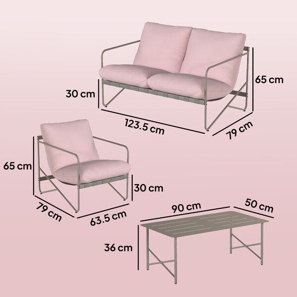 Outsunny Set da Giardino 4 Persone: Divanetto, Poltrone, Tavolo, Metallo, Rosa | Aosom Italy