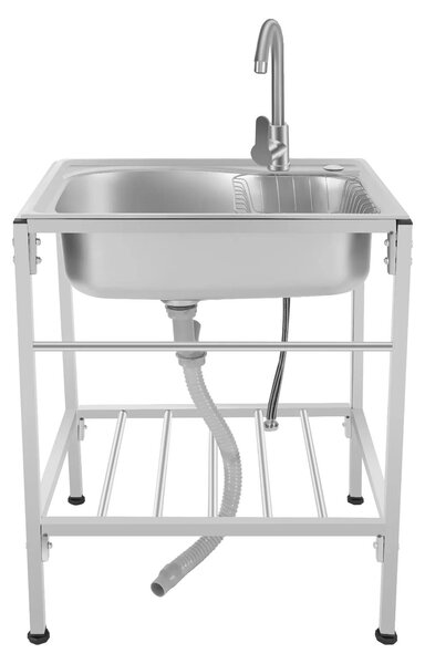 Lavello da cucina, design free-standing, rubinetto per acqua calda e fredda, argento
