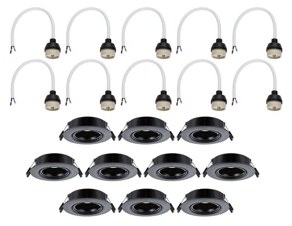 Paulmann Faretto da incasso 92117 nero Ø 9 cm, dimmerabile a 30°, orientabile, set 10 Einbauspot 92117,, Nero, Soggiorno / Sala da pranzo, Plastica, Moderno, Faretto da incasso