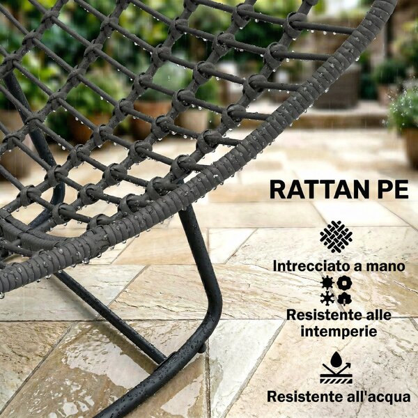 Outsunny Sedia a Dondolo in Rattan con Cuscino Morbido per Giardino, Balcone, Grigio Scuro | Aosom Italy