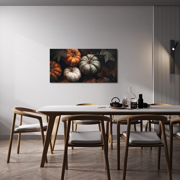 Quadro su tela – Zucche tra foglie autunnali