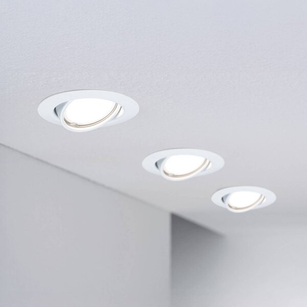 Paulmann Faretti LED da incasso Base Coin bianchi con interruttore on/off, 3, Bianco / Opale, Soggiorno / Sala da pranzo, Alluminio, Moderno
