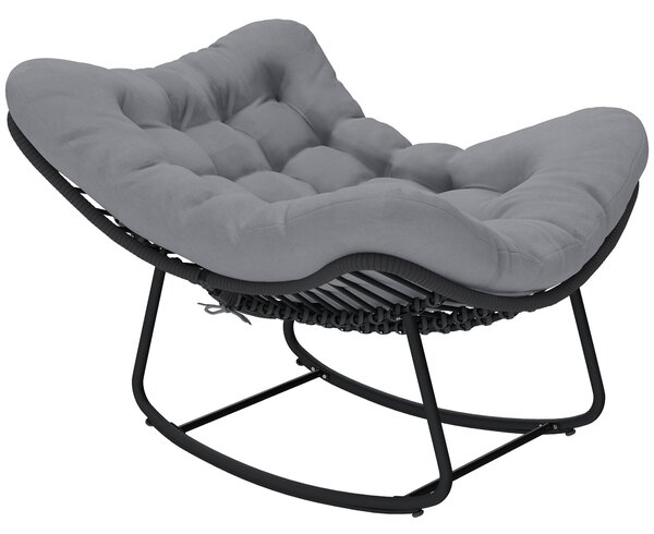 Outsunny Sedia a Dondolo in Rattan con Cuscino Morbido per Giardino, Balcone, Grigio Scuro | Aosom Italy