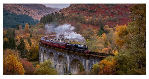 Quadro su tela – Paesaggio autunnale con treno