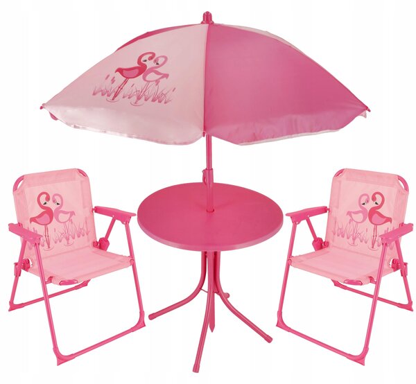 JUMI: Set di mobili da giardino per bambini, completo di ombrellone da picnic, tavolino e sedie, colore rosa