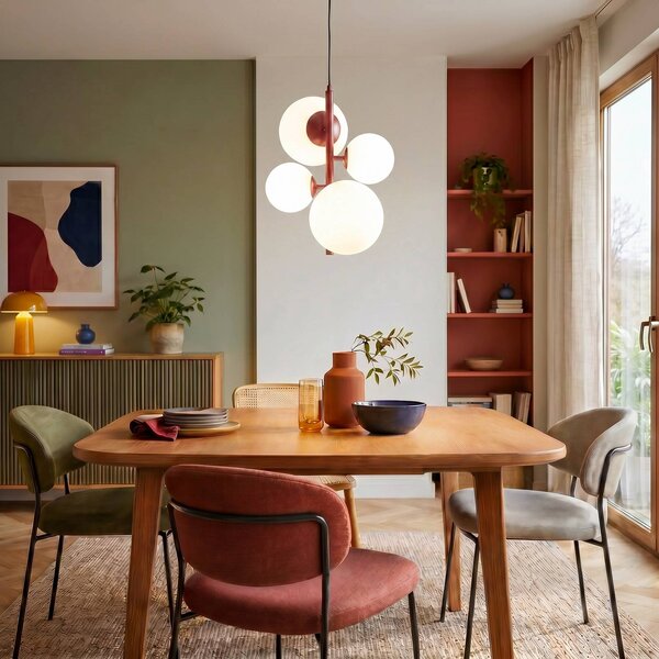 Lampada a sospensione in vetro Joel ALDEX, dimmerabile, Rosso, Soggiorno / Sala da pranzo, Metallo, Moderno, Lampada a sospensione