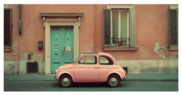 Quadro su tela – Auto d'epoca davanti alla casa