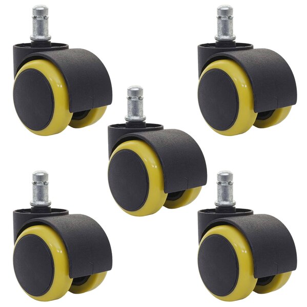 Set di 5 ruote per pavimenti duri HWC-H86, ruote per sedie da ufficio, portata 150 kg Ø 11 mm ~ giallo