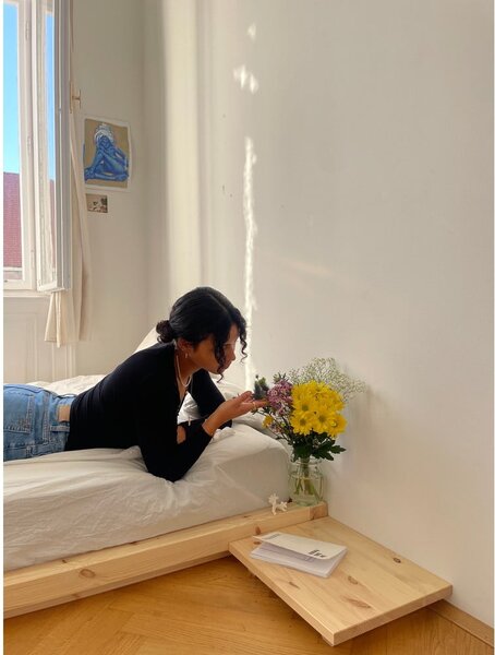 Letto matrimoniale in legno di pino con griglia 140x200 cm in colore naturale Dock - Karup Design
