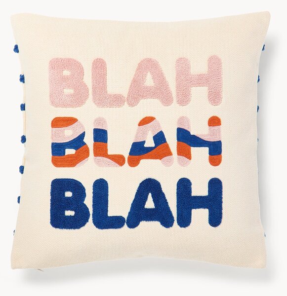 Copricuscino reversibile con scritta ricamata Blah Blah