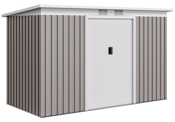 Outsunny Casetta da Giardino con 2 Prese d'Aria e 2 Porte Scorrevoli, Capanno porta Attrezzi in Acciaio, 280x130x172 cm, Grigio Chiaro | Aosom Italy