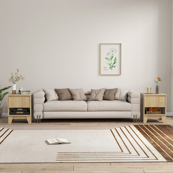 HOMCOM Set di 2 comodini stretti, con vano aperto e 1 cassetto, pannelli a scanalatura 43x40x55cm Legno naturale | Aosom Italy