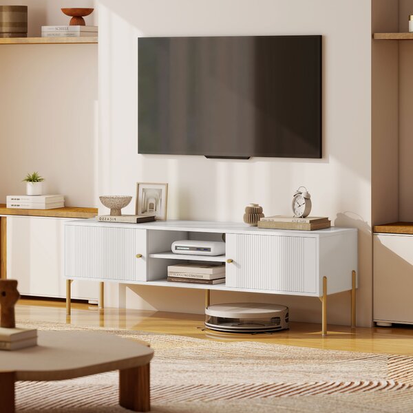 HOMCOM Mobile TV Moderno con 2 Ante, 2 Ripiani Aperti e Passacavi, per TV fino a 65 pollici, Bianco | Aosom Italy