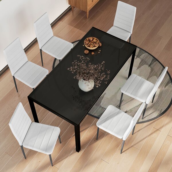 HOMCOM Set da 6 Sedie da Pranzo Moderne Rivestite in Lino Sintetico con Schienale Alto e Gambe in Metallo 41x50x97 cm Bianco | Aosom Italy