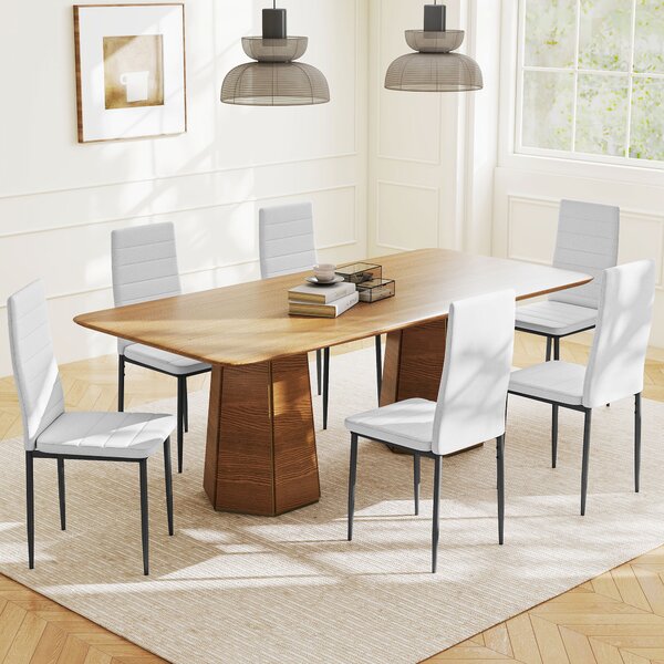 HOMCOM Set da 6 Sedie da Pranzo Moderne Rivestite in Lino Sintetico con Schienale Alto e Gambe in Metallo 41x50x97 cm Bianco | Aosom Italy