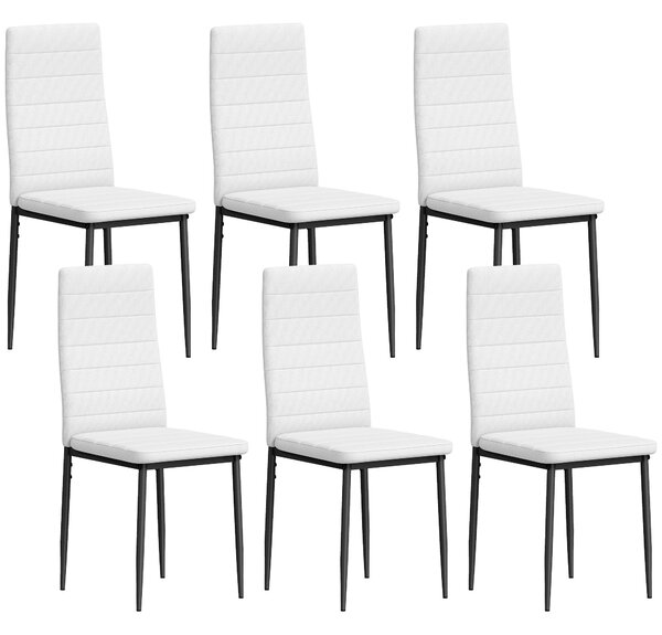 HOMCOM Set da 6 Sedie da Pranzo Moderne Rivestite in Lino Sintetico con Schienale Alto e Gambe in Metallo 41x50x97 cm Bianco | Aosom Italy
