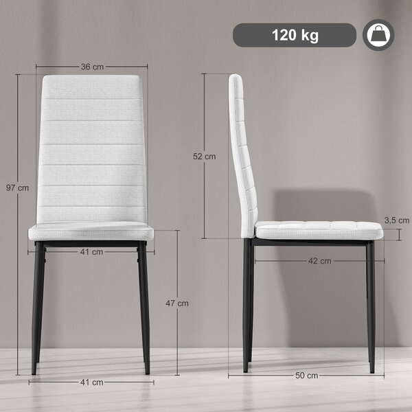 HOMCOM Set da 6 Sedie da Pranzo Moderne Rivestite in Lino Sintetico con Schienale Alto e Gambe in Metallo 41x50x97 cm Bianco | Aosom Italy