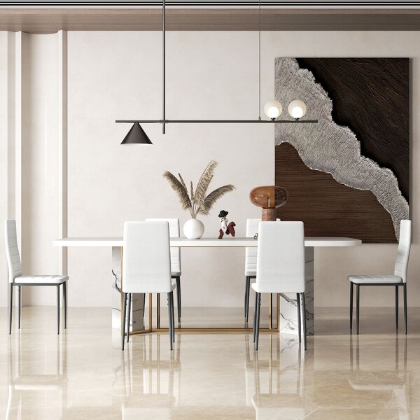HOMCOM Set da 6 Sedie da Pranzo Moderne Rivestite in Lino Sintetico con Schienale Alto e Gambe in Metallo 41x50x97 cm Bianco | Aosom Italy