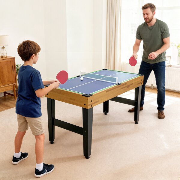 Tavolo da Gioco 13 in 1 con Calciobalilla Ping Pong Air Hockey Biliardo Scacchi e Altri Noce