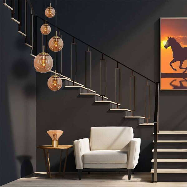Steinhauer Lampada a sospensione in vetro Bollique, dimmerabile, Ottone / Oro, Soggiorno / Sala da pranzo, Metallo, Moderno, Lampada a sospensione