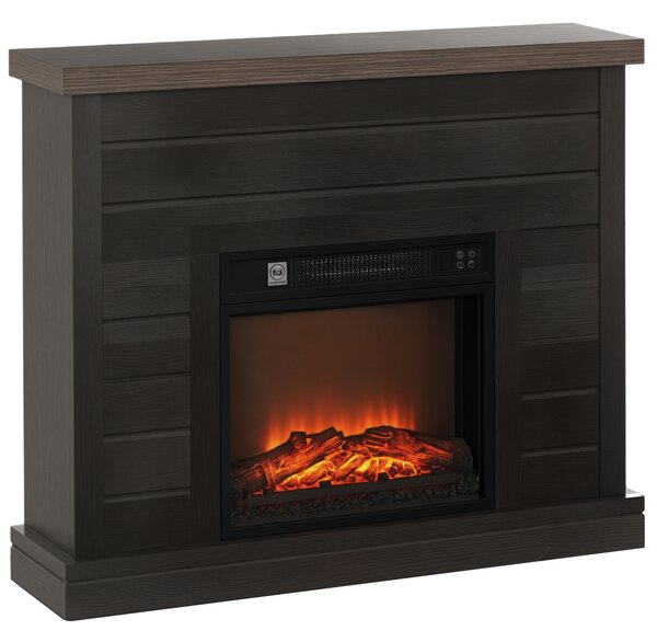 HOMCOM Camino Elettrico 1800W con Effetto Fiamma e Telecomando, in Legno, Metallo e Vetro, 96.5x22x81.7 cm, Grigio Scuro | Aosom Italy