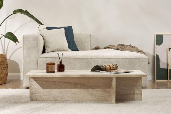 Skye Decor, Harbor - Travertine, tavolino da salotto, travertino, piano in melamina al 100%, 120 x 45 x 30 cm
